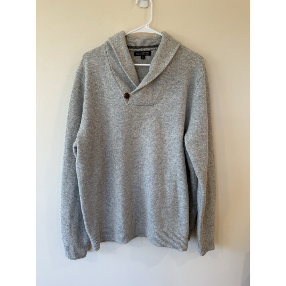 BANANA REPUBLIC Men's Light Gray Extra Fine Merino Wool Sweater XL Fisherman